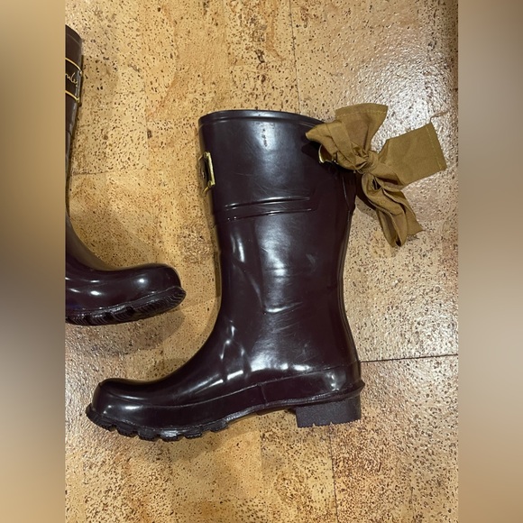 Joules Evedon Womens Short Rain Boots Gloss Burgundy  w/ Yellow Ribbon 7 US - Picture 11 of 16